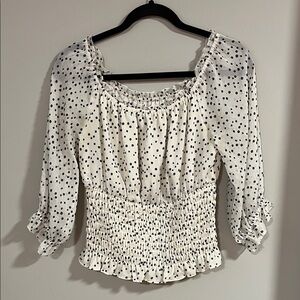 Anthropologie Black and White Polka Dot Smocked Blouse